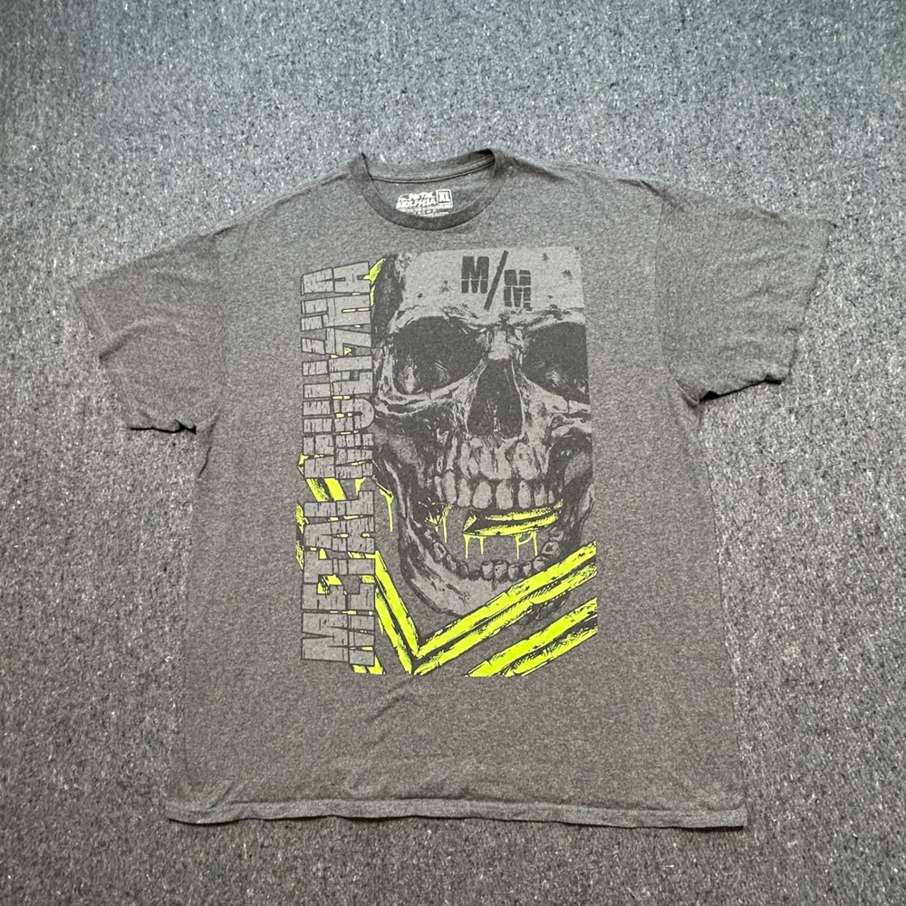 Metal Mulisha T-Shirt‎ Mens XL Gray Neon Skull Graphic Moto Tee Short Sleeve